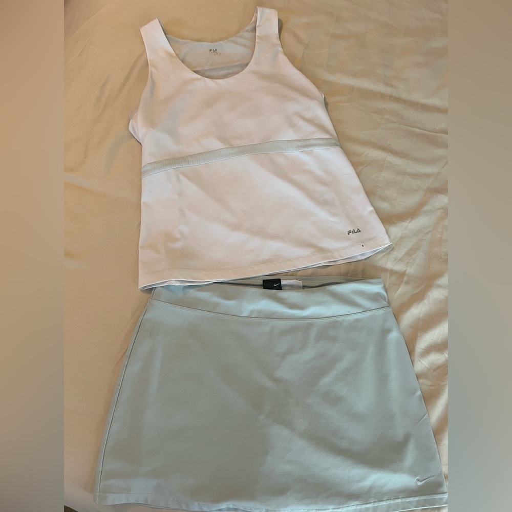 Fila top White and Lt. mint green /Nike Lt. mint bottom Athletic Set
